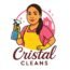 The logo of the Cristal Cleans company, showing a woman holding a spray bottle and dressed in an apron.